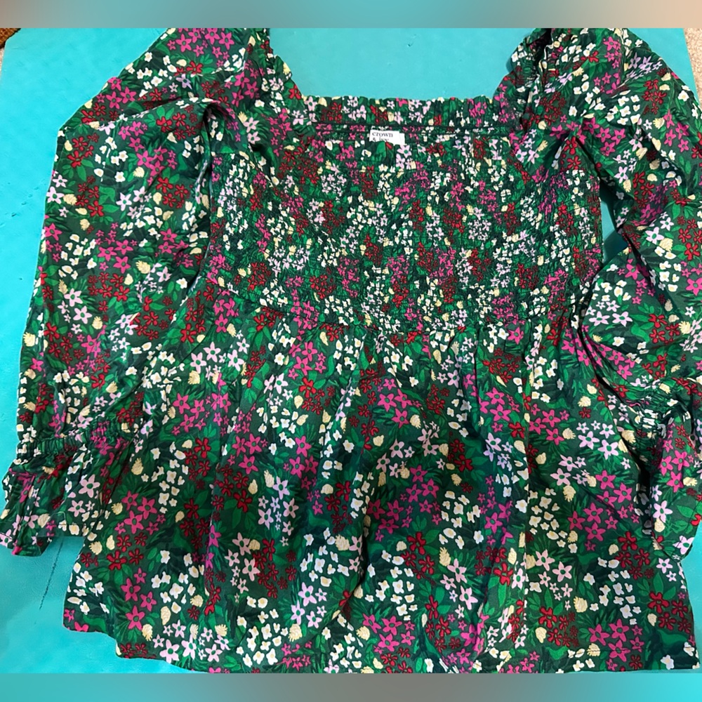 Crown & Ivy Floral Smocked Top - Green, Pink, White